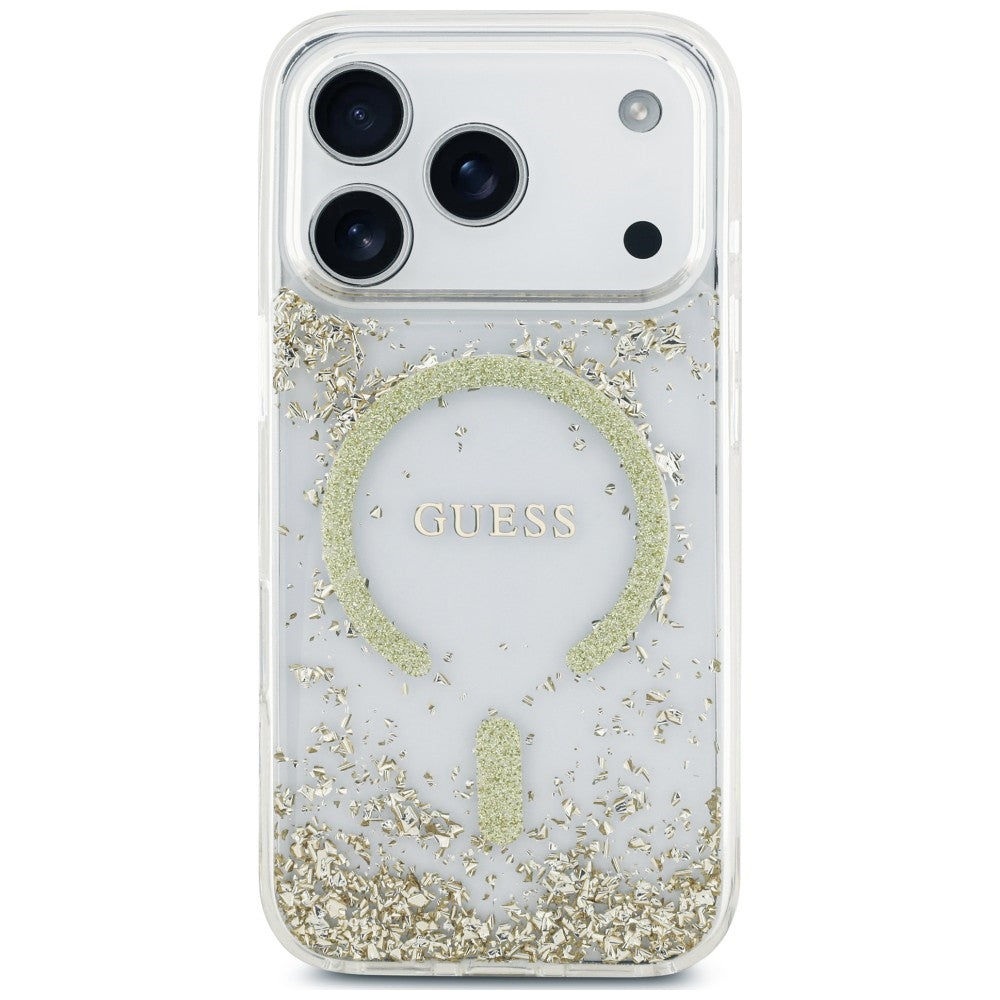 MagSafe pouzdro pro Apple iPhone 18 Pro Max / 17 Pro Max, Guess, pryskyřicové dno s třpytkami, zlaté