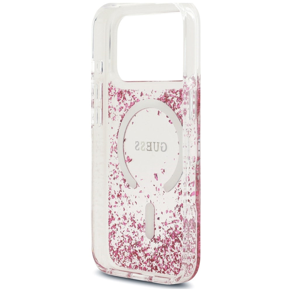 MagSafe pouzdro pro Apple iPhone 18 Pro Max / 17 Pro Max, Guess, Resin Bottom Glitter, růžové
