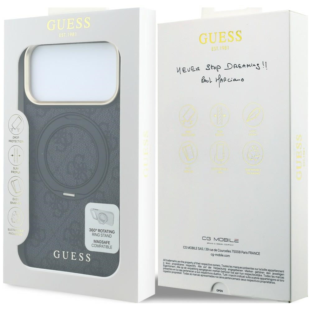 MagSafe pouzdro pro Apple iPhone 18 Pro Max / 17 Pro Max, Guess, Ring Stand Classic Logo, černé