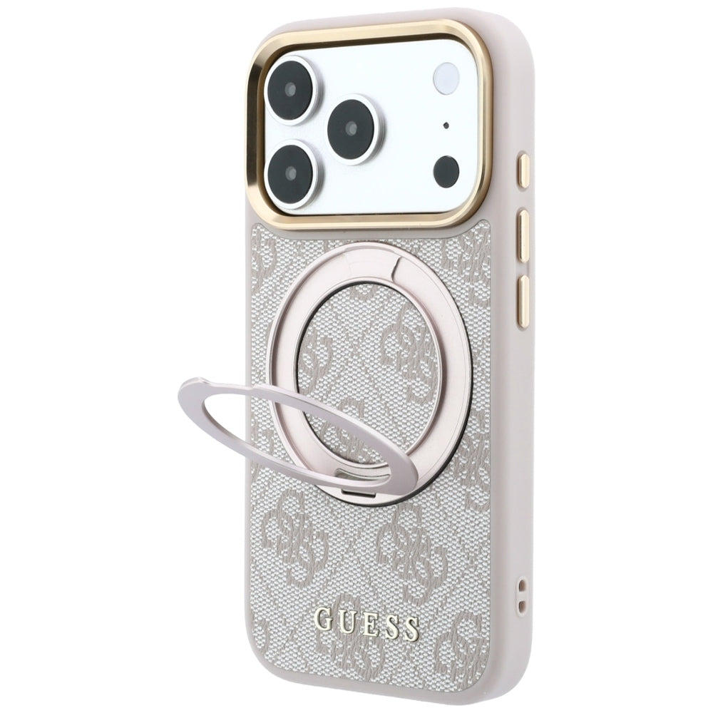 MagSafe pouzdro pro Apple iPhone 18 Pro Max / 17 Pro Max, Guess, Ring Stand Classic Logo, Růžová
