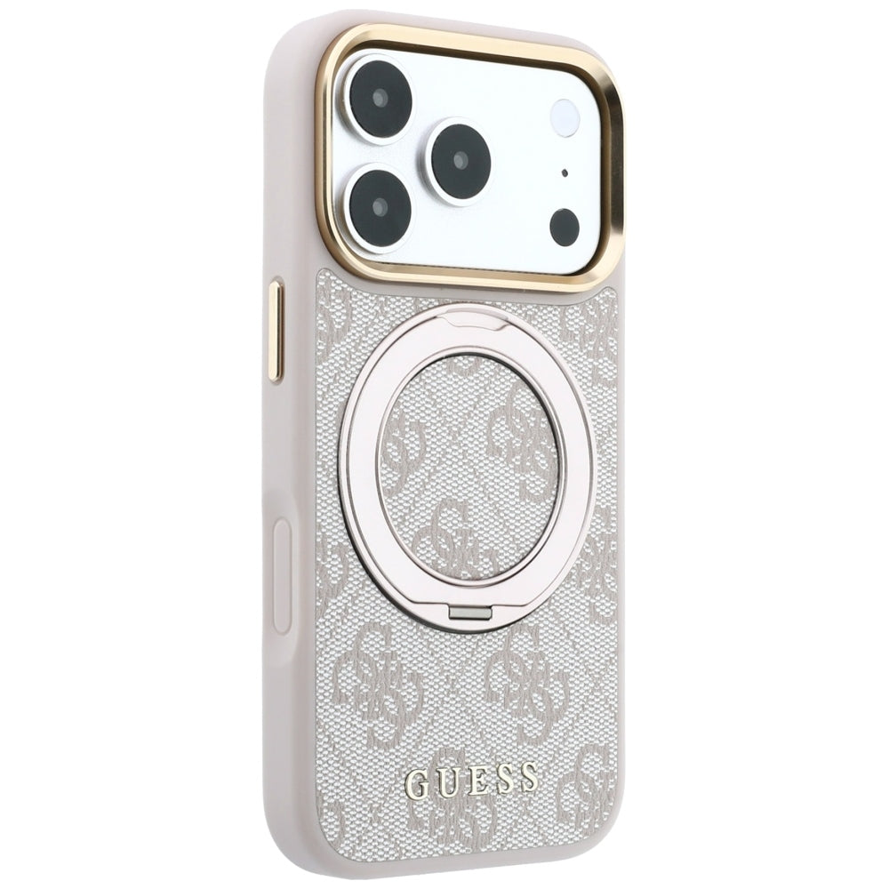 MagSafe pouzdro pro Apple iPhone 18 Pro Max / 17 Pro Max, Guess, Ring Stand Classic Logo, Růžová