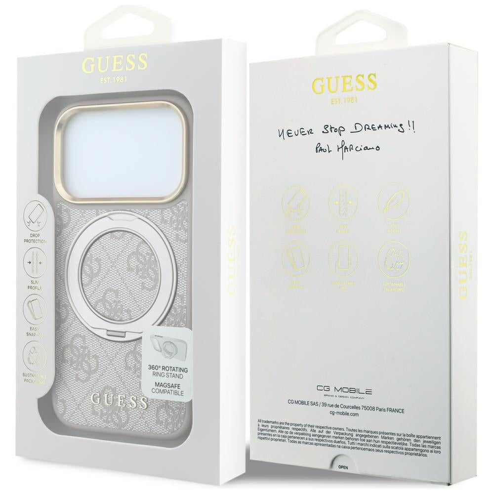 MagSafe pouzdro pro Apple iPhone 18 Pro Max / 17 Pro Max, Guess, Ring Stand Classic Logo, Růžová