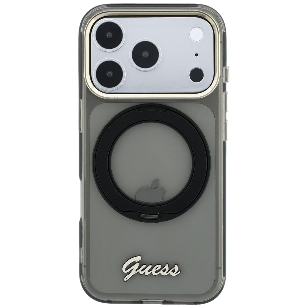 MagSafe pouzdro pro Apple iPhone 18 Pro Max / 17 Pro Max, Guess, Ring Stand Script Metal Logo, černé