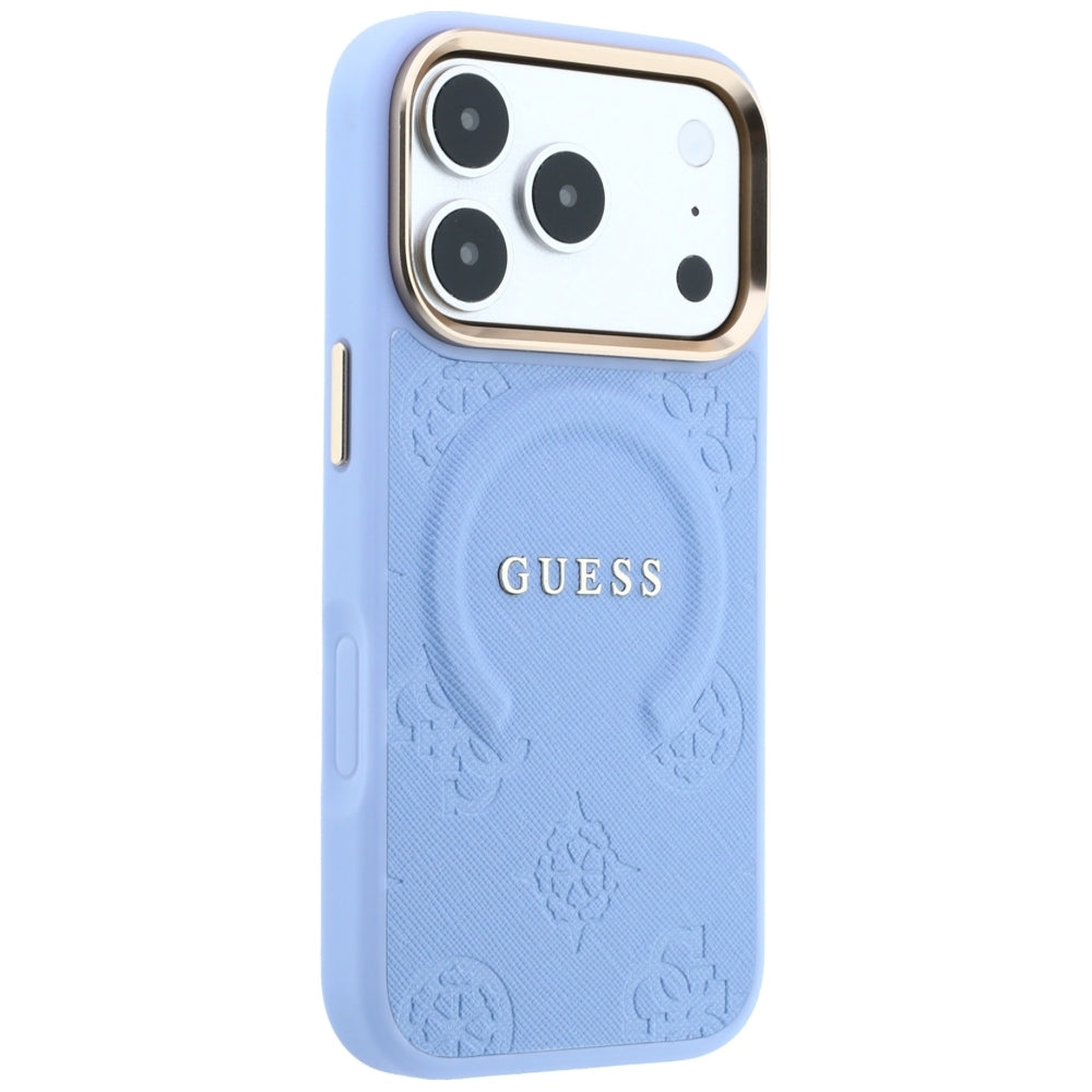 MagSafe pouzdro pro Apple iPhone 18 Pro Max / 17 Pro Max, Guess, Saffiano Peony Ring, Bleu