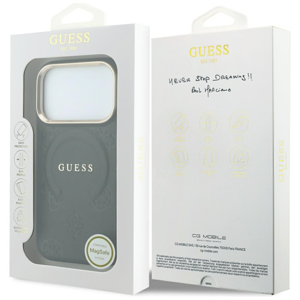 MagSafe pouzdro pro Apple iPhone 18 Pro Max / 17 Pro Max, Guess, Saffiano Peony Ring, černé