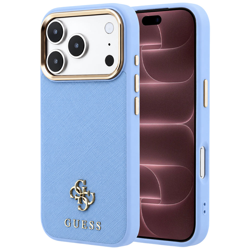 MagSafe pouzdro pro Apple iPhone 18 Pro Max / 17 Pro Max, Guess, Saffiano Small 4G Classic, Bleu