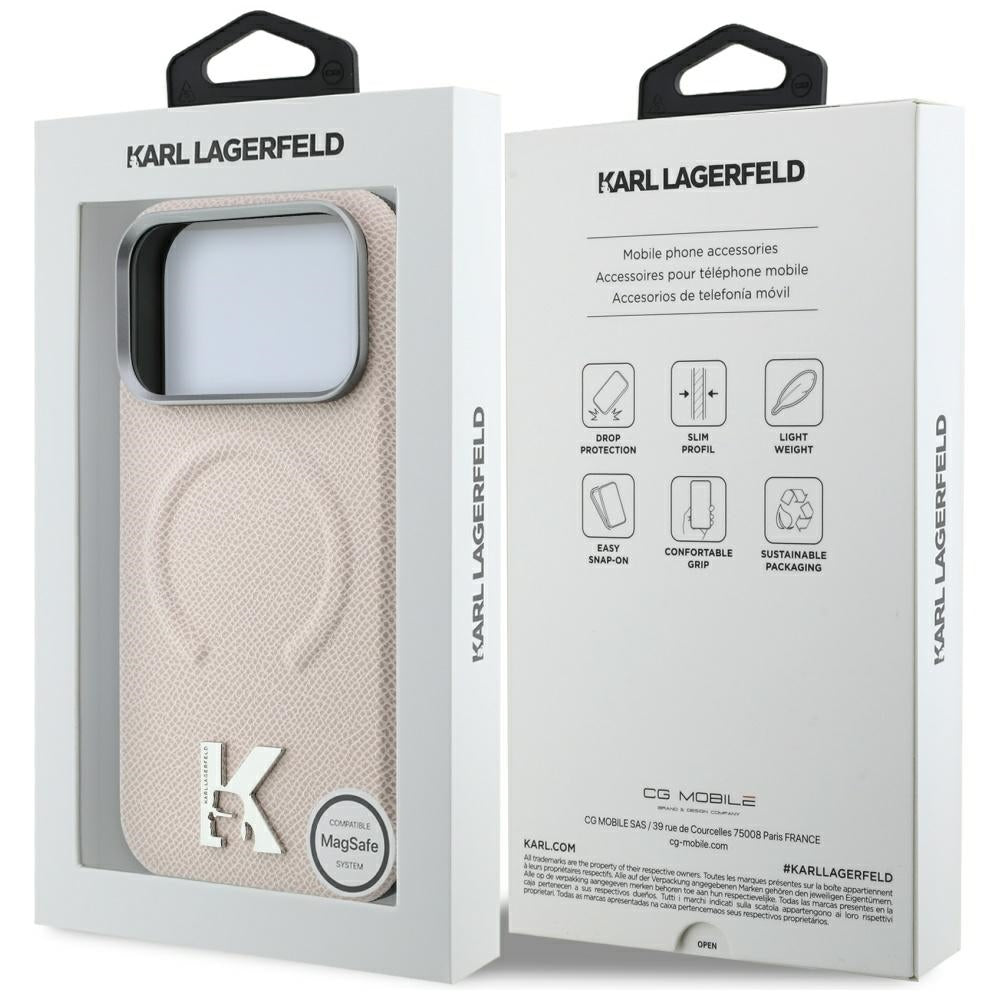 MagSafe pouzdro pro Apple iPhone 18 Pro Max / 17 Pro Max, Karl Lagerfeld, Ražený kroužek s texturou, Béžová