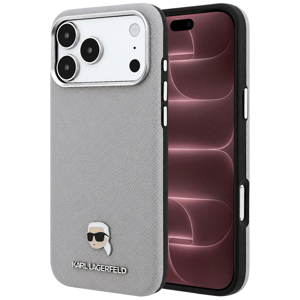 MagSafe pouzdro pro Apple iPhone 18 Pro Max / 17 Pro Max, Karl Lagerfeld, Grained Karl Head's Metal, Šedé
