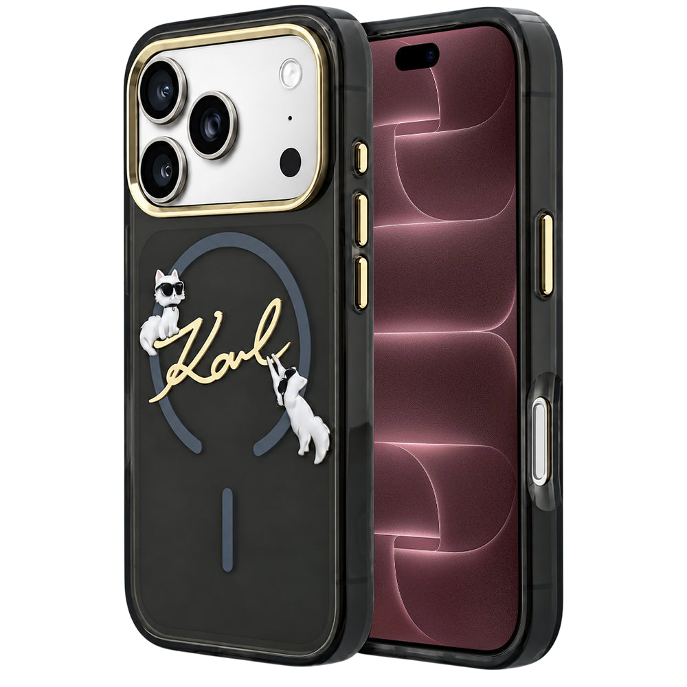 MagSafe pouzdro pro Apple iPhone 18 Pro Max / 17 Pro Max, Karl Lagerfeld, IML Choupette Karl Script Logo, černé