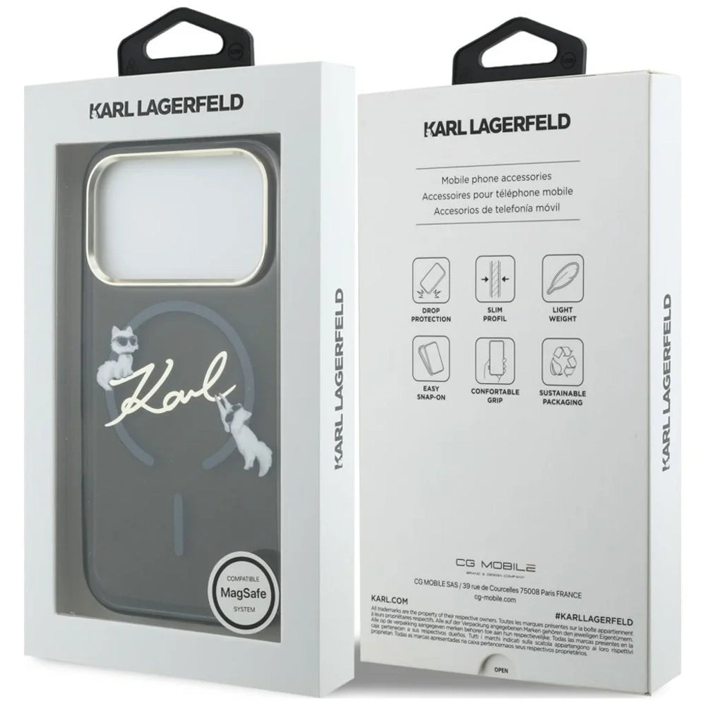 MagSafe pouzdro pro Apple iPhone 18 Pro Max / 17 Pro Max, Karl Lagerfeld, IML Choupette Karl Script Logo, černé