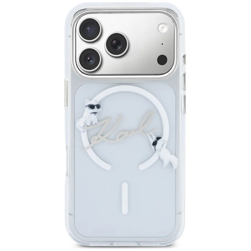 MagSafe pouzdro pro Apple iPhone 18 Pro Max / 17 Pro Max, Karl Lagerfeld, IML Choupette Karl Script Logo, Transparentní
