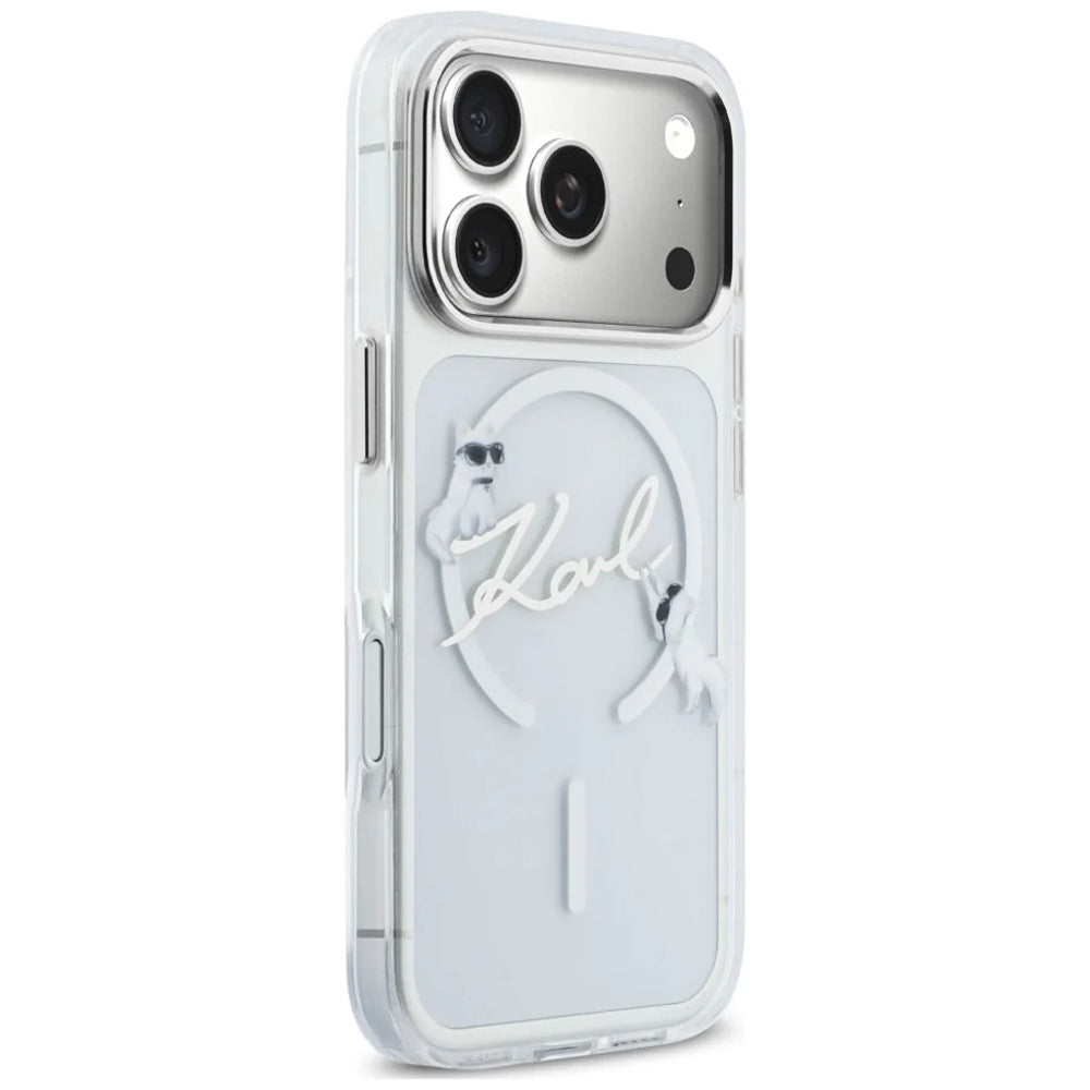 MagSafe pouzdro pro Apple iPhone 18 Pro Max / 17 Pro Max, Karl Lagerfeld, IML Choupette Karl Script Logo, Transparentní