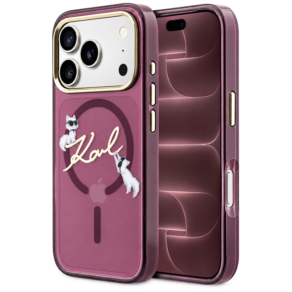 MagSafe pouzdro pro Apple iPhone 18 Pro Max / 17 Pro Max, Karl Lagerfeld, IML Choupette Karl Script Logo, Bordó
