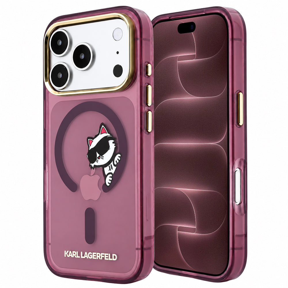 MagSafe pouzdro pro Apple iPhone 18 Pro Max / 17 Pro Max, Karl Lagerfeld, IML Peekaboo Print a kovový rám, vínová