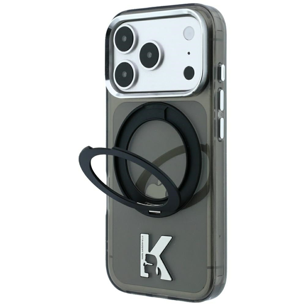 MagSafe pouzdro pro Apple iPhone 18 Pro Max / 17 Pro Max, Karl Lagerfeld, IML Ring Stand Kameo Metal, Černé
