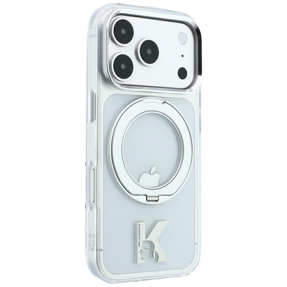 MagSafe pouzdro pro Apple iPhone 18 Pro Max / 17 Pro Max, Karl Lagerfeld, IML Ring Stand Kameo Metal, Průhledné