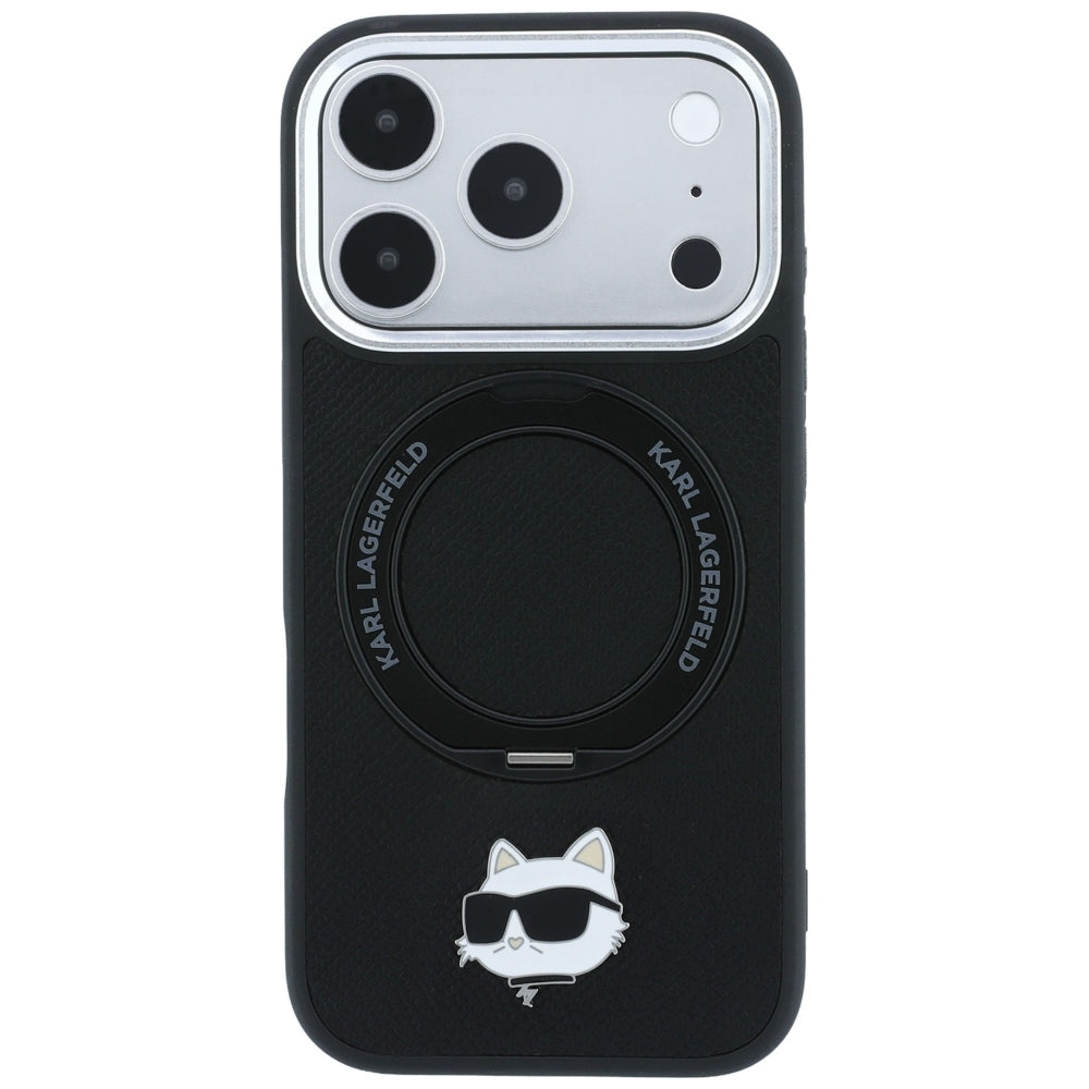Pouzdro MagSafe pro Apple iPhone 18 Pro Max / 17 Pro Max, Karl Lagerfeld, Ring Stand 360 Choupette Pin, černé