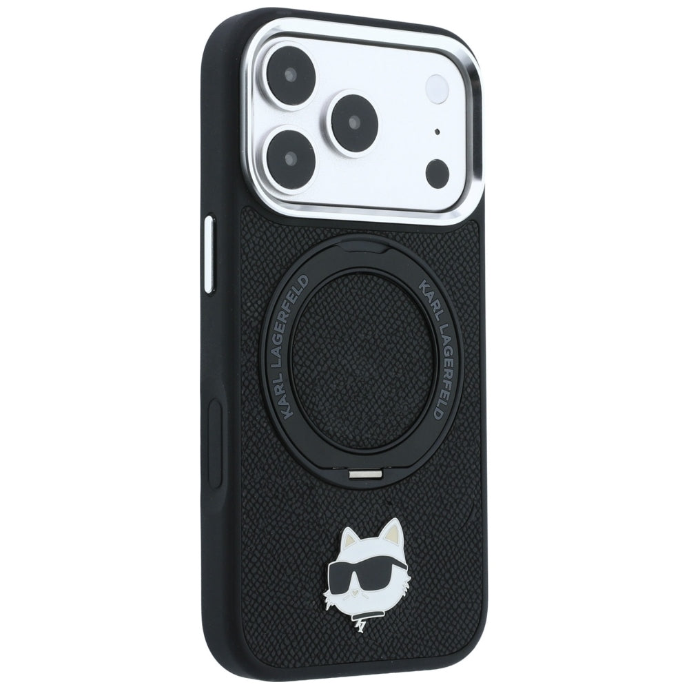 Pouzdro MagSafe pro Apple iPhone 18 Pro Max / 17 Pro Max, Karl Lagerfeld, Ring Stand 360 Choupette Pin, černé