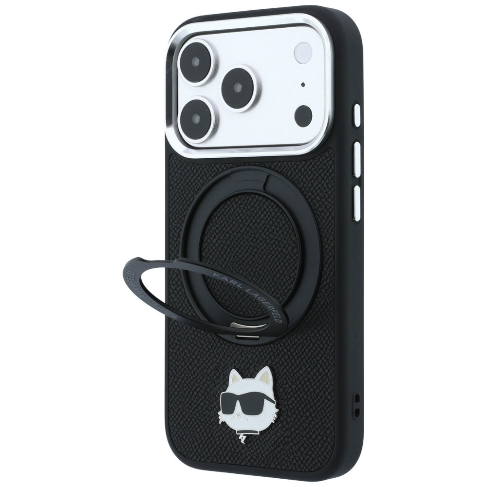 Pouzdro MagSafe pro Apple iPhone 18 Pro Max / 17 Pro Max, Karl Lagerfeld, Ring Stand 360 Choupette Pin, černé