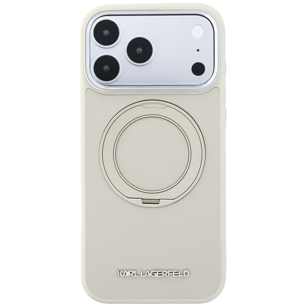 Pouzdro MagSafe pro Apple iPhone 18 Pro Max / 17 Pro Max, Karl Lagerfeld, Ring Stand 360 Saffiano, béžové