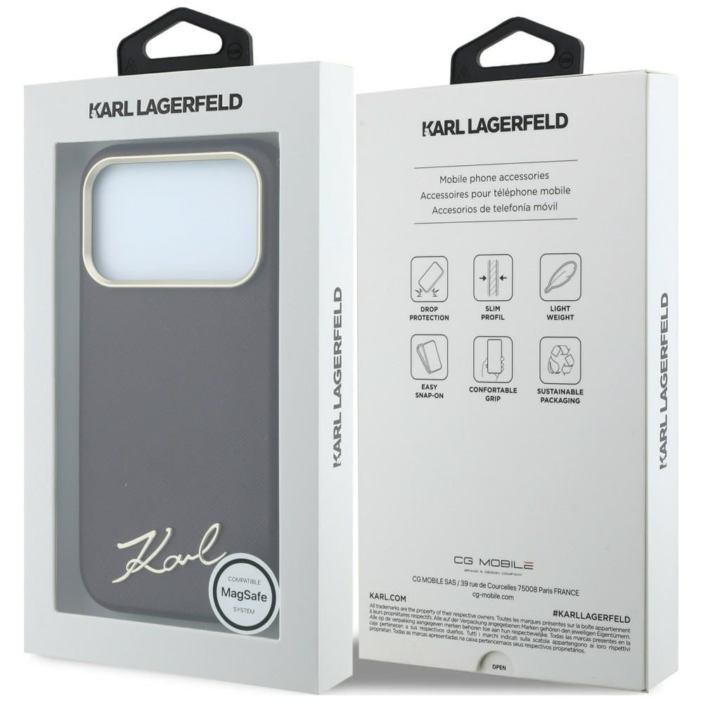 MagSafe pouzdro pro Apple iPhone 18 Pro Max / 17 Pro Max, Karl Lagerfeld, Saffiano Small Script Metal Logo, vínová