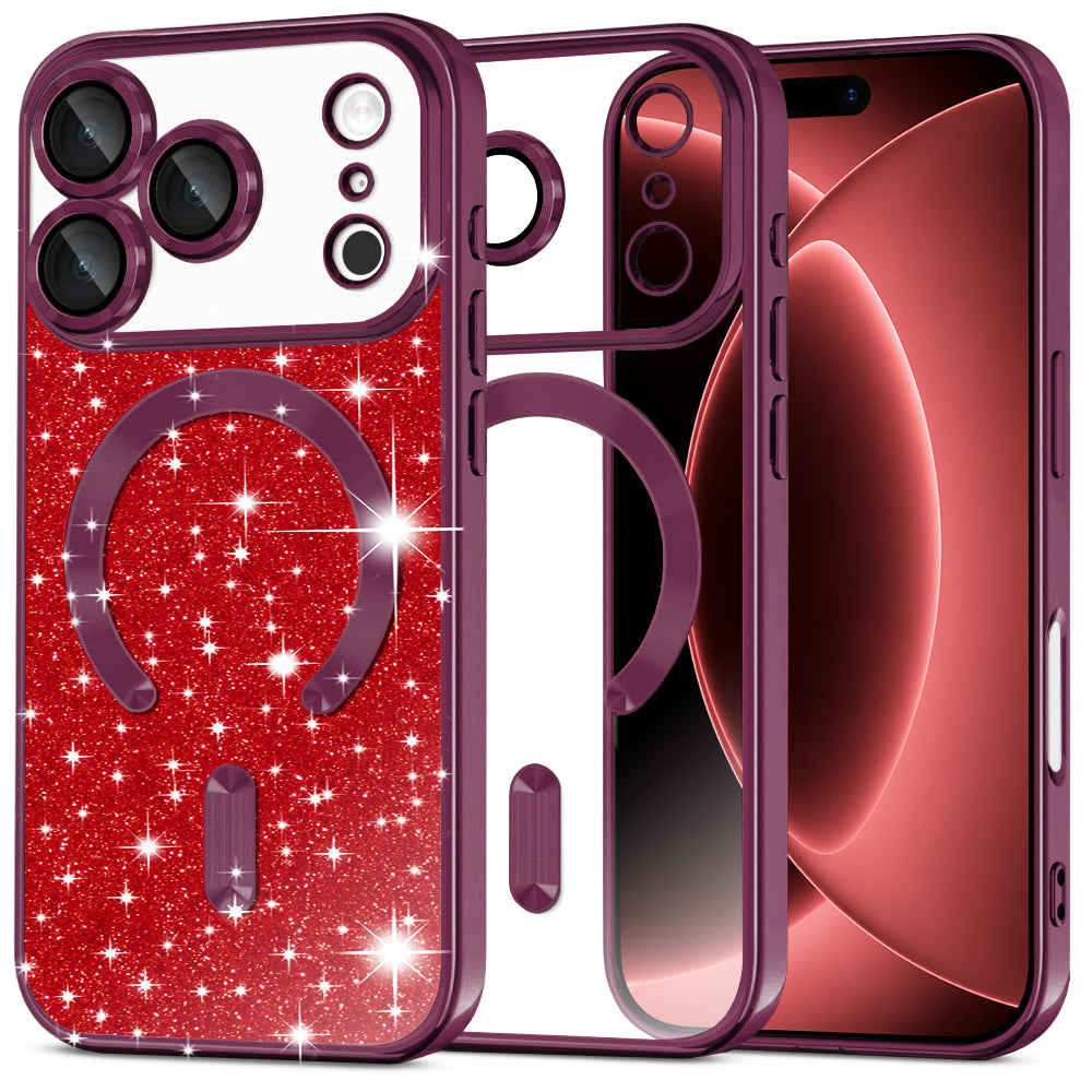 MagSafe pouzdro pro Apple iPhone 18 Pro Max / 17 Pro Max, Techsuit, Luxury Glitter, Tmavě vínová