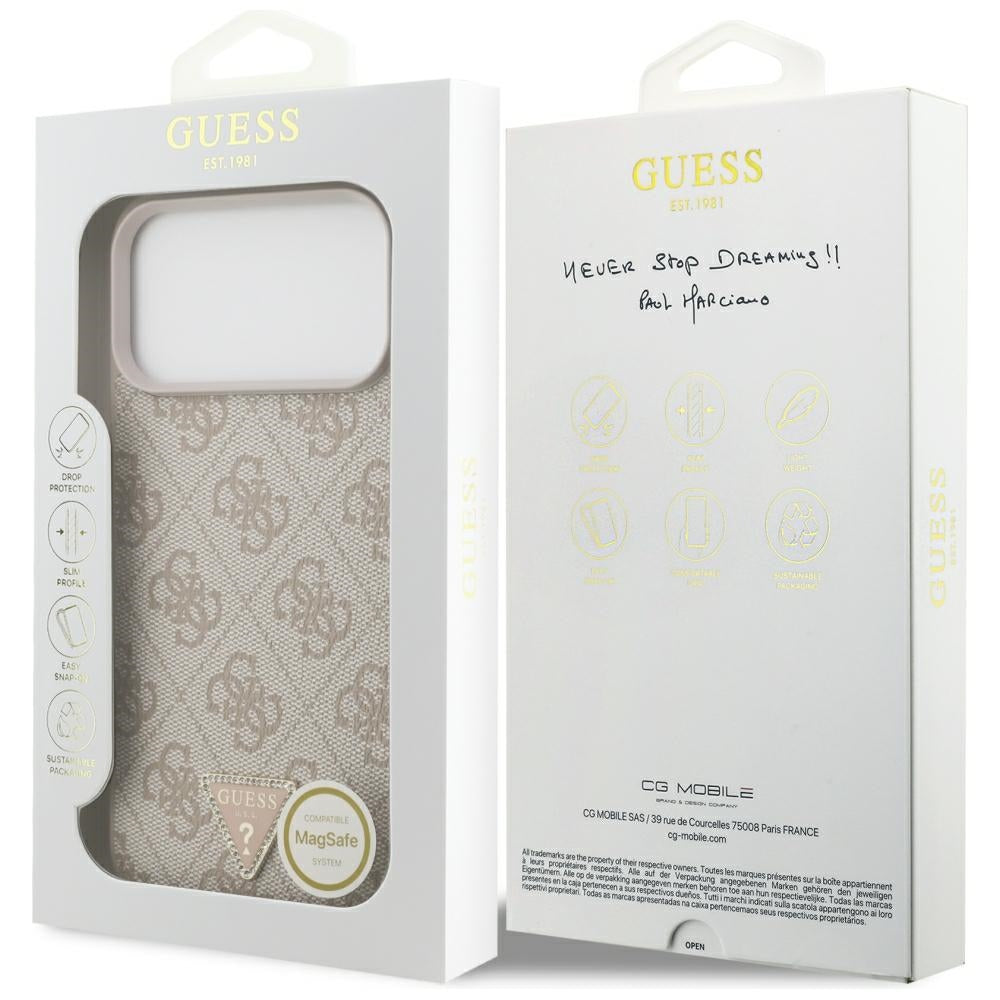 MagSafe pouzdro pro Apple iPhone 18 Pro Max, Guess, 4G Triangle Strass, Růžové