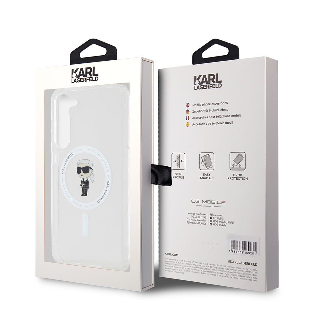 Pouzdro MagSafe pro Samsung Galaxy S23+ S916, Karl Lagerfeld, IML Ikonik Karl, Průhledné
