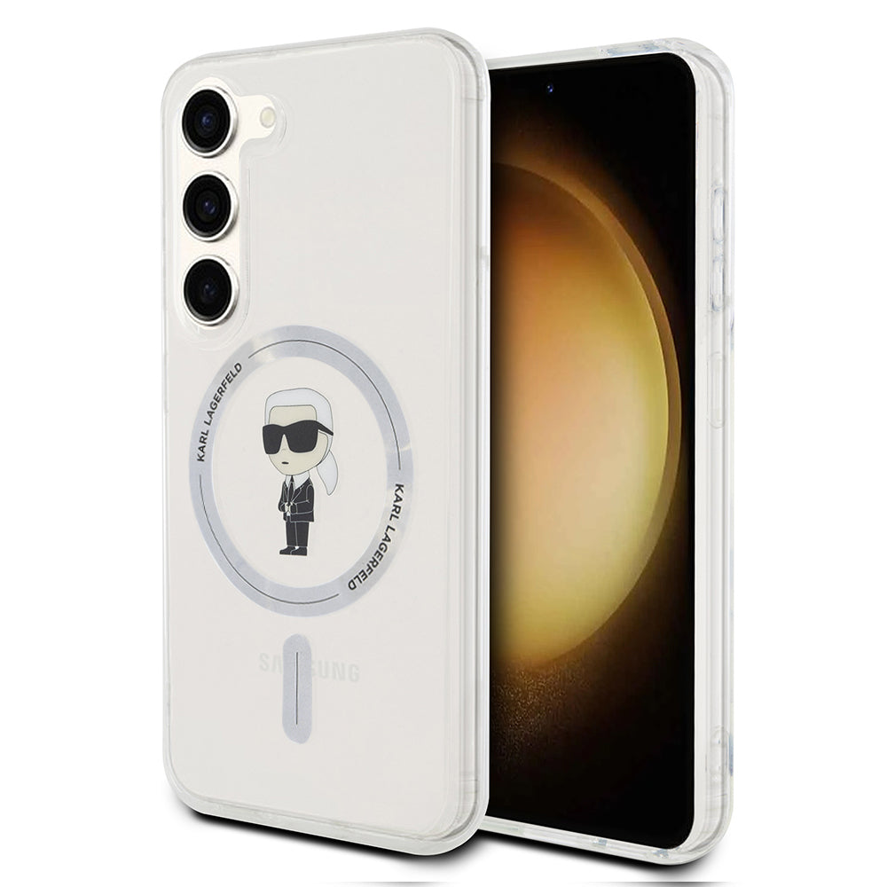 Pouzdro MagSafe pro Samsung Galaxy S23 S911, Karl Lagerfeld, IML Ikonik Karl, Průhledné