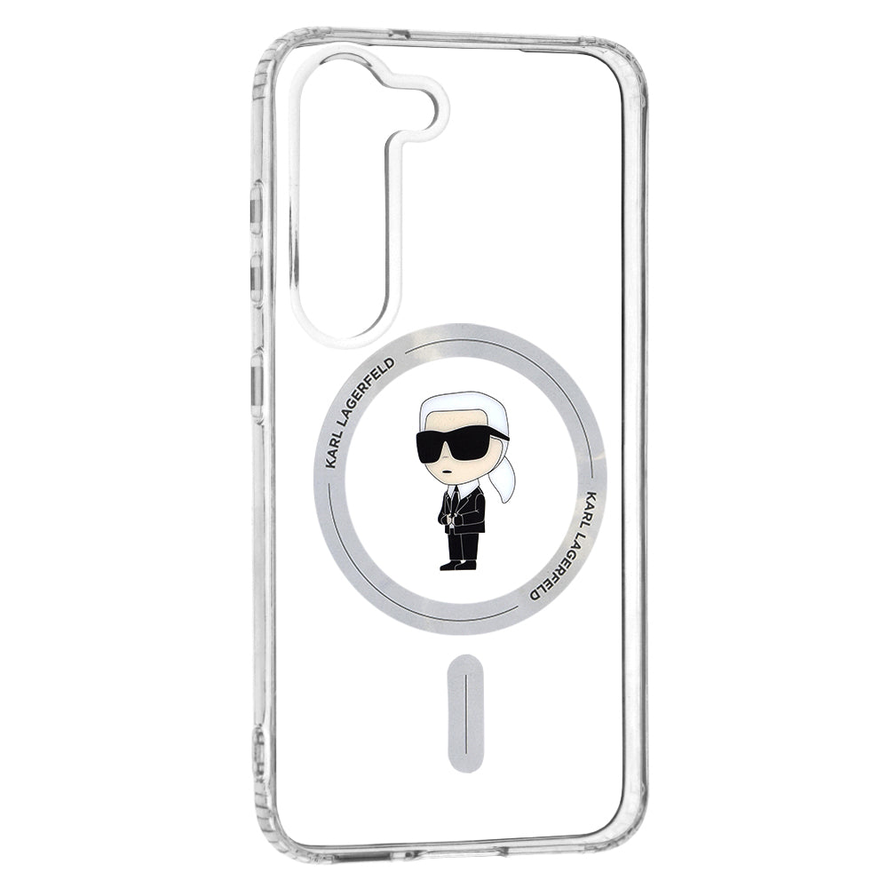 Pouzdro MagSafe pro Samsung Galaxy S23 S911, Karl Lagerfeld, IML Ikonik Karl, Průhledné