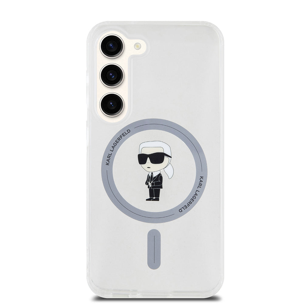 Pouzdro MagSafe pro Samsung Galaxy S23 S911, Karl Lagerfeld, IML Ikonik Karl, Průhledné