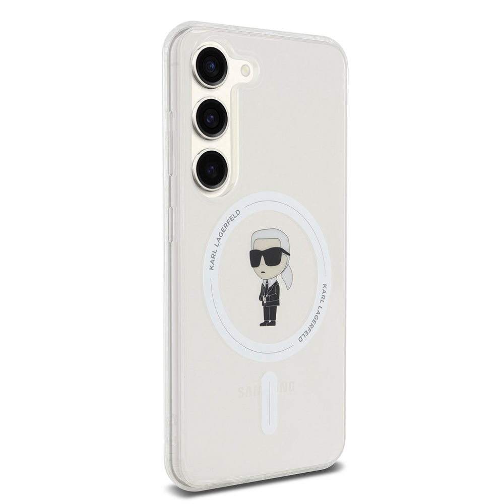 Pouzdro MagSafe pro Samsung Galaxy S23 S911, Karl Lagerfeld, IML Ikonik Karl, Průhledné