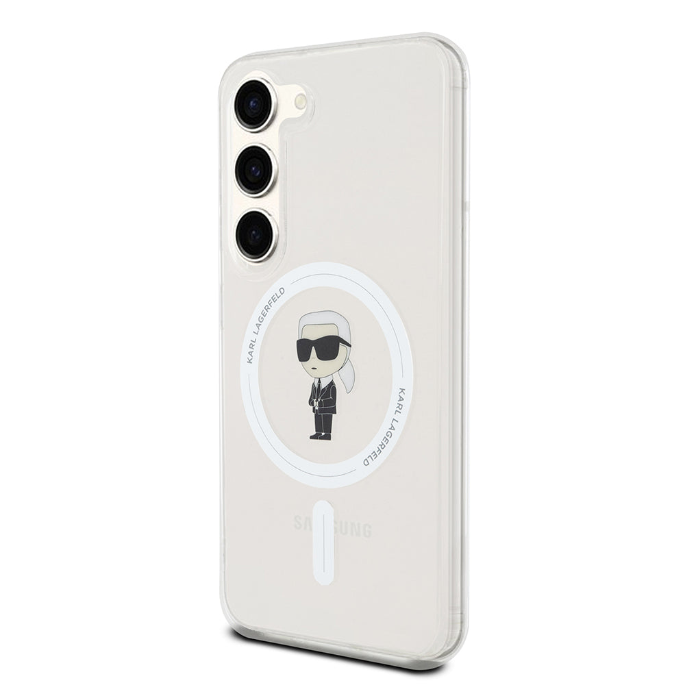 Pouzdro MagSafe pro Samsung Galaxy S23 S911, Karl Lagerfeld, IML Ikonik Karl, Průhledné