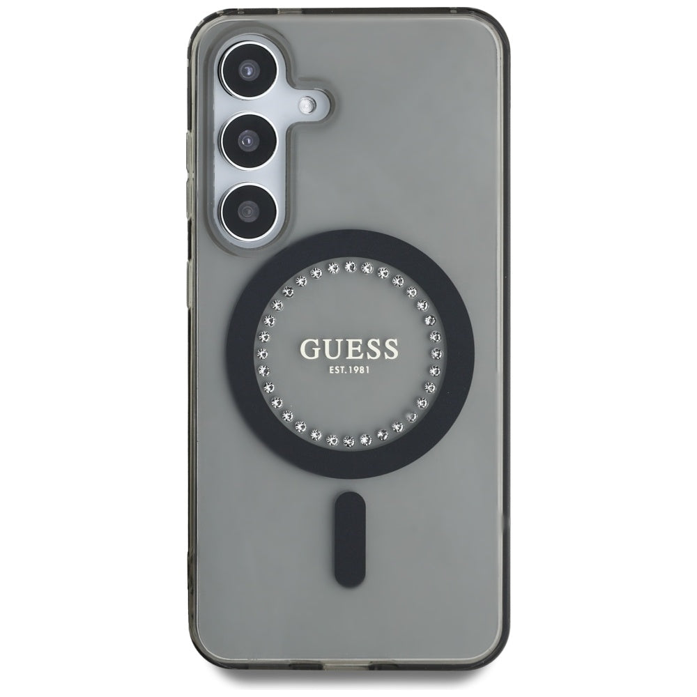 Pouzdro MagSafe pro Samsung Galaxy S25 S931, Guess, IML Rhinestone, Černá