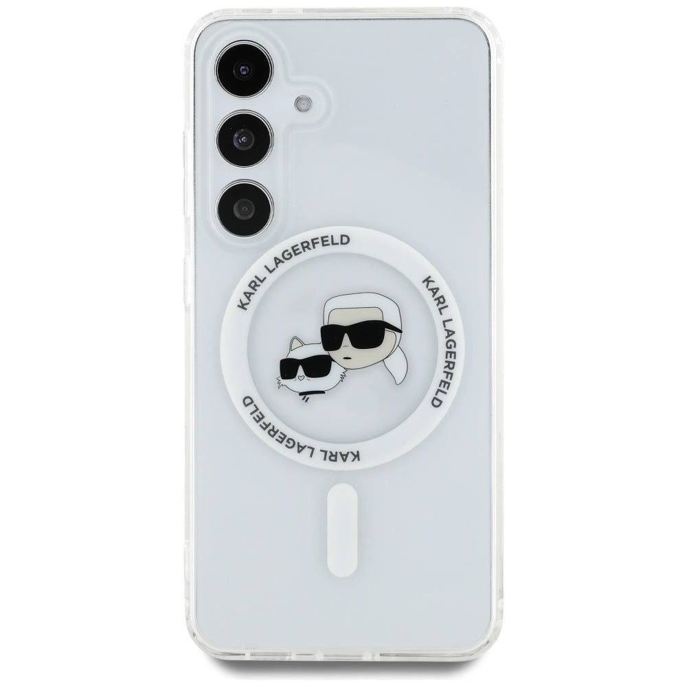 Pouzdro MagSafe pro Samsung Galaxy S25 S931, Karl Lagerfeld, IML Metal Karl & Choupette's Heads, Bílá