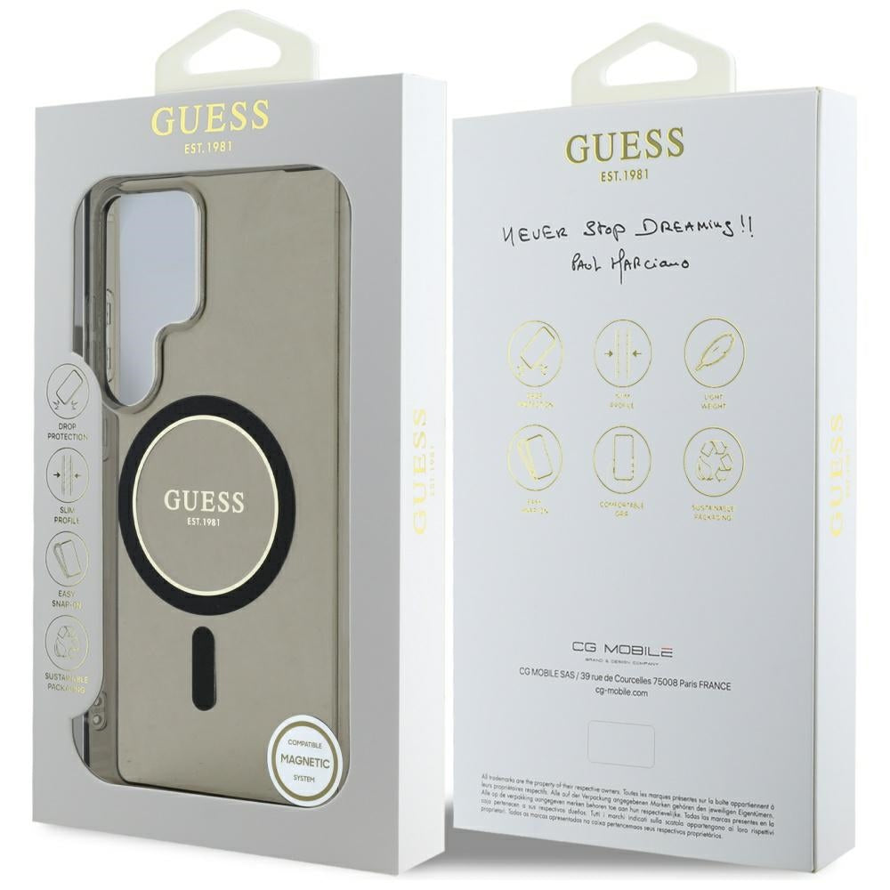Pouzdro MagSafe pro Samsung Galaxy S25 Ultra S938, Guess, IML Glitter Circle, Černá