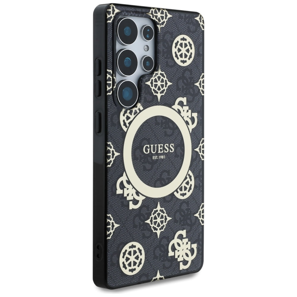 MagSafe Case for Samsung Galaxy S25 Ultra S938, Guess, IML Peony On 4G Background, Black