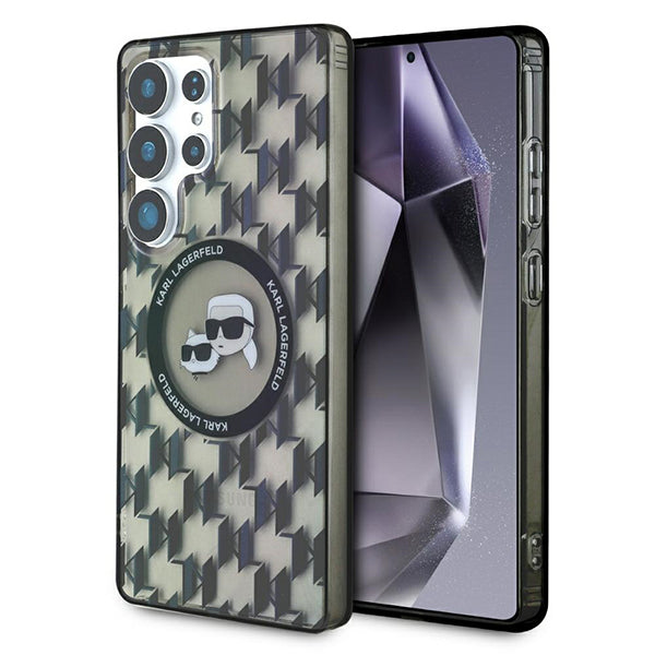 Pouzdro MagSafe pro Samsung Galaxy S25 Ultra S938, Karl Lagerfeld, IML Monogram Karl & Choupette's Heads, Černá