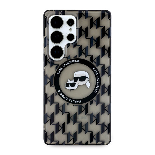 Pouzdro MagSafe pro Samsung Galaxy S25 Ultra S938, Karl Lagerfeld, IML Monogram Karl & Choupette's Heads, Černá