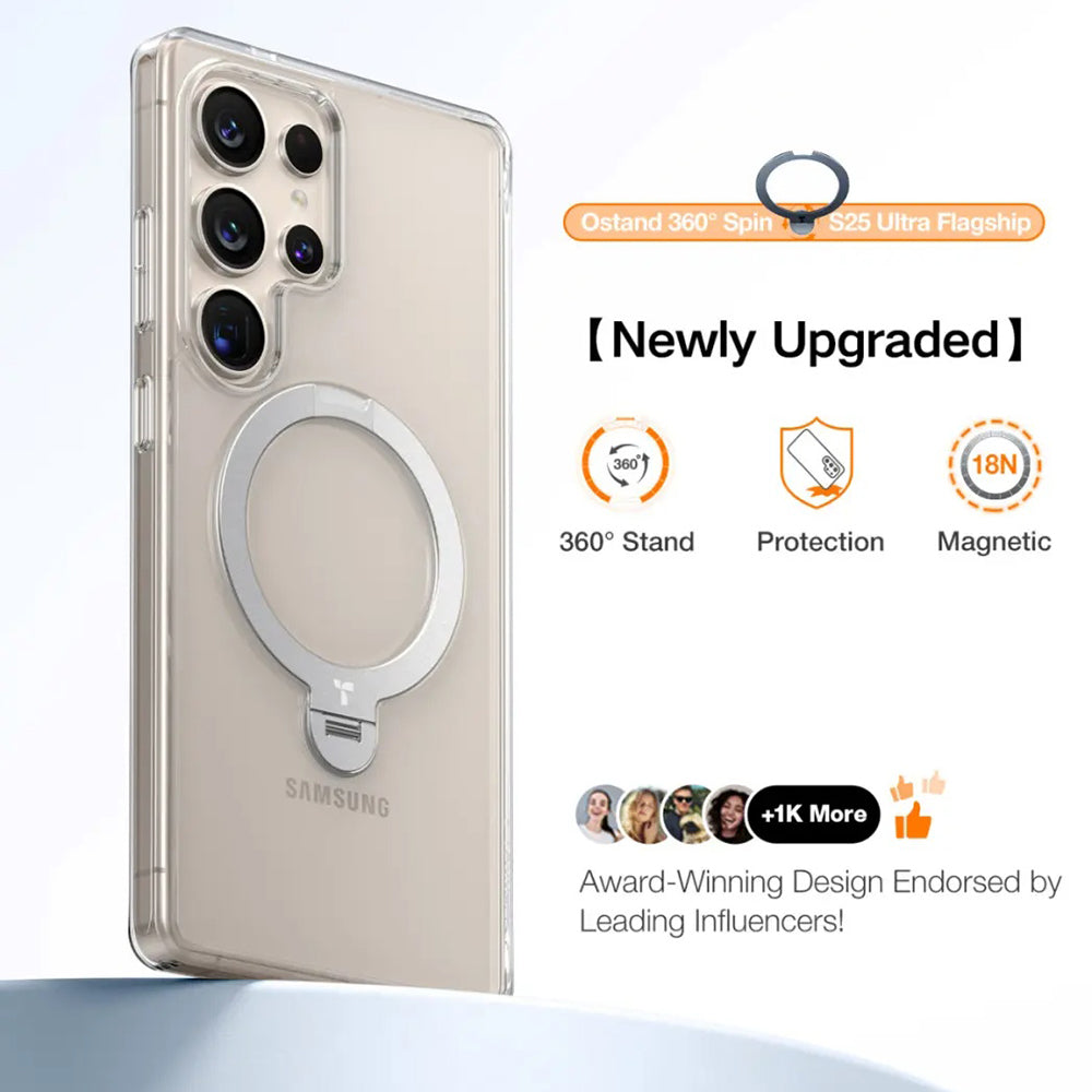 Pouzdro MagSafe pro Samsung Galaxy S25 Ultra S938, Torras, Ostand Spin, Průhledné