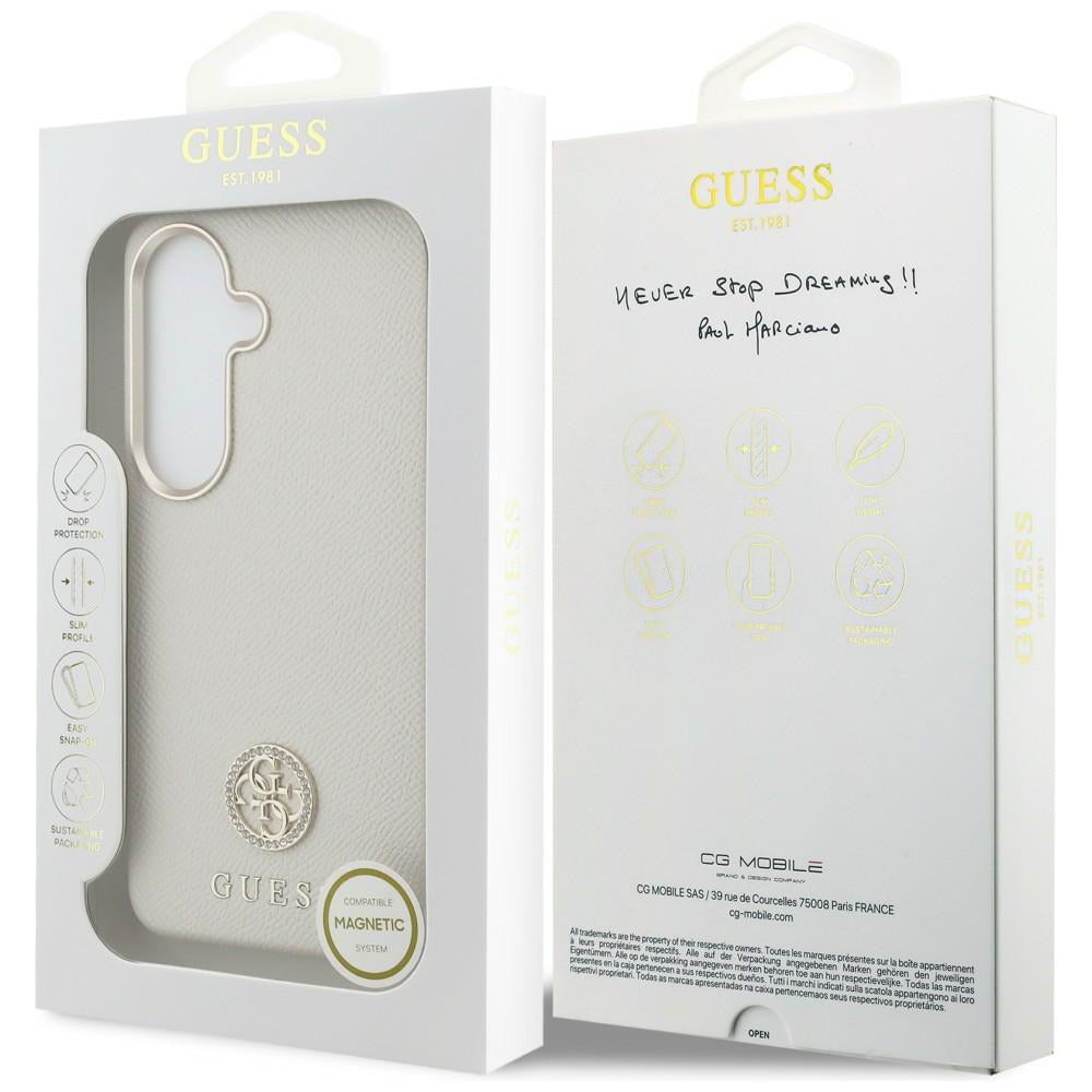 Pouzdro MagSafe pro Samsung Galaxy S26 S942, Guess, Rhinestone Round Logo, Béžová