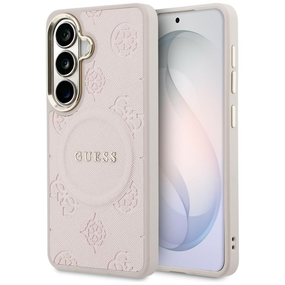 Pouzdro MagSafe pro Samsung Galaxy S26 S942, Guess, Saffiano Peony Embossed Ring, Růžové