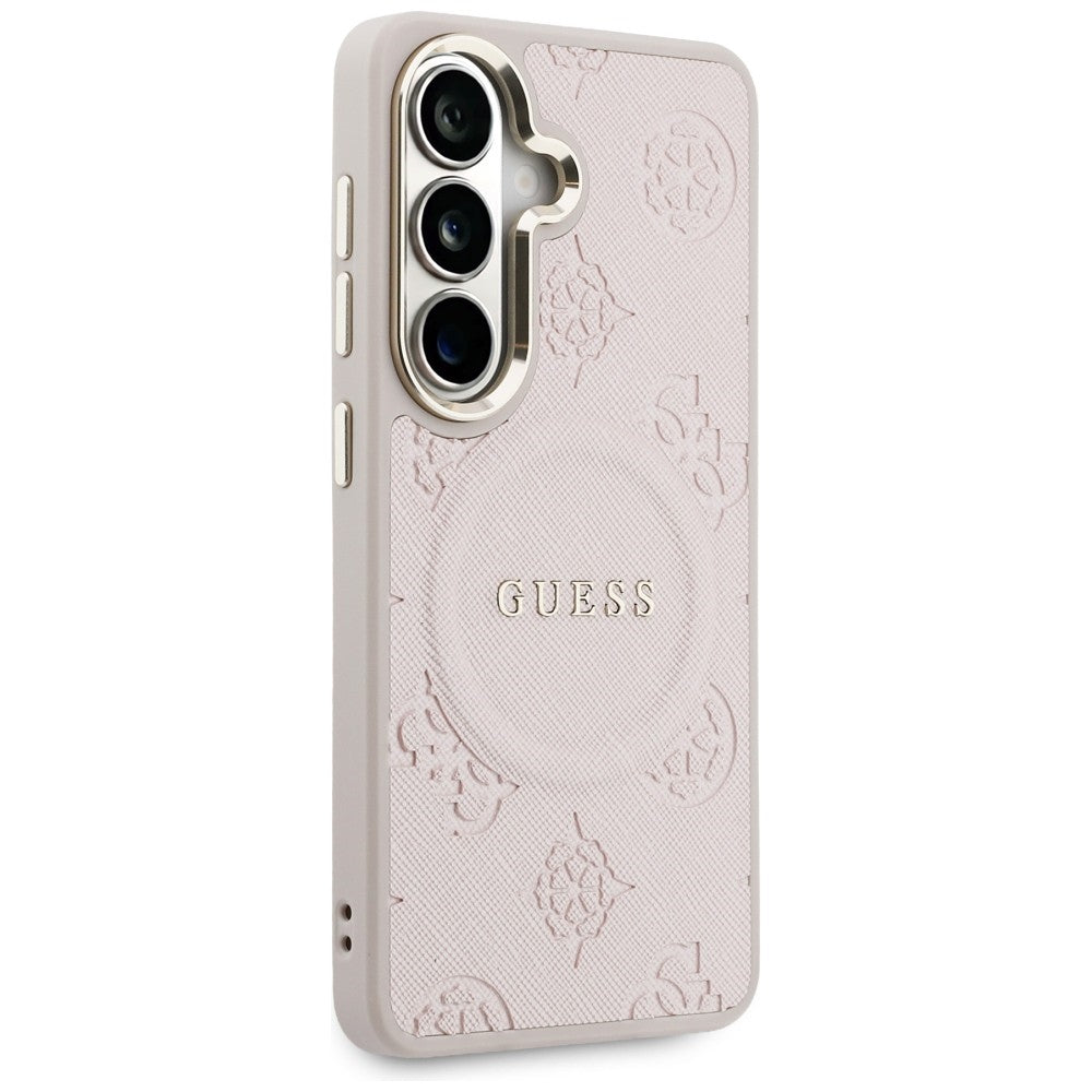 Pouzdro MagSafe pro Samsung Galaxy S26 S942, Guess, Saffiano Peony Embossed Ring, Růžové