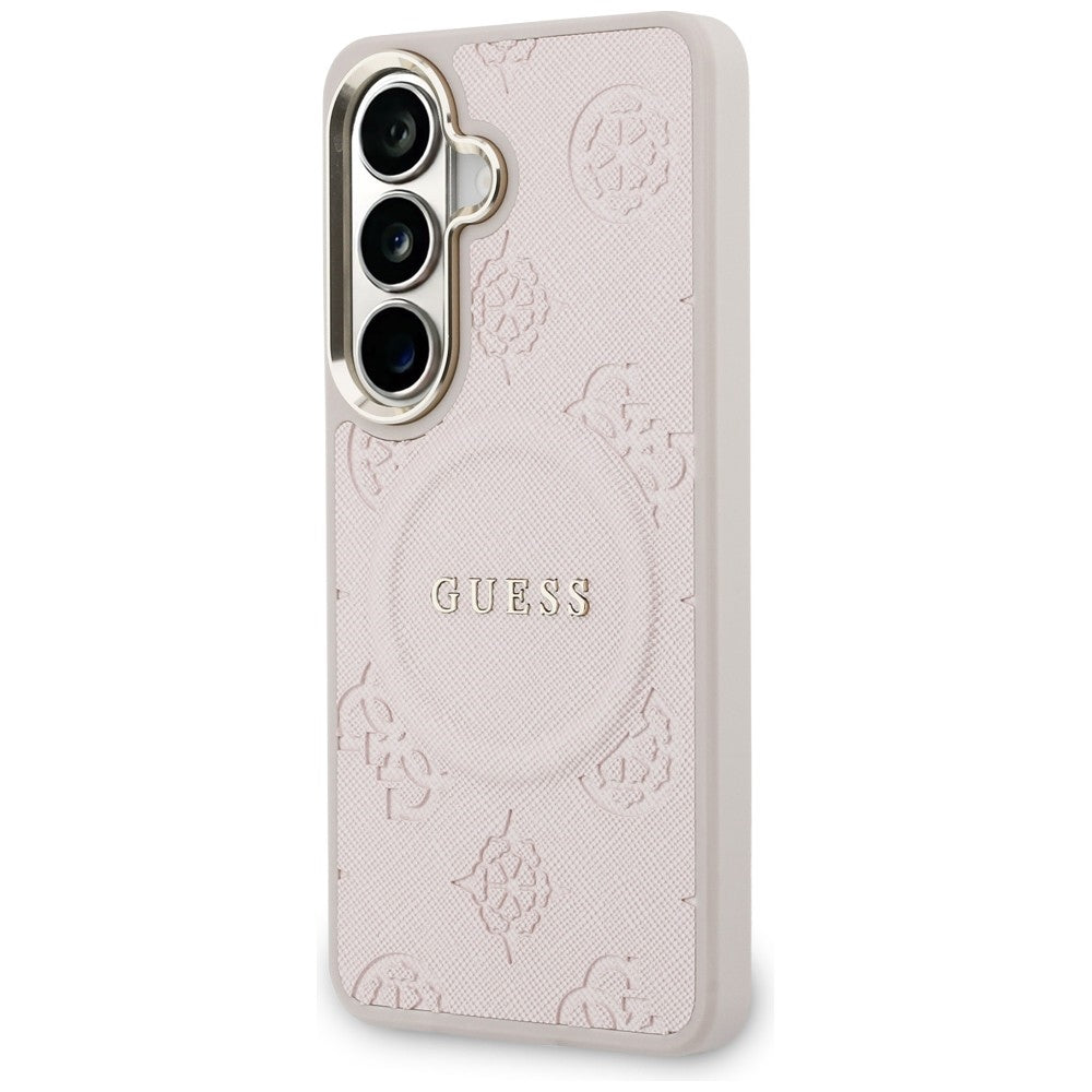 Pouzdro MagSafe pro Samsung Galaxy S26 S942, Guess, Saffiano Peony Embossed Ring, Růžové