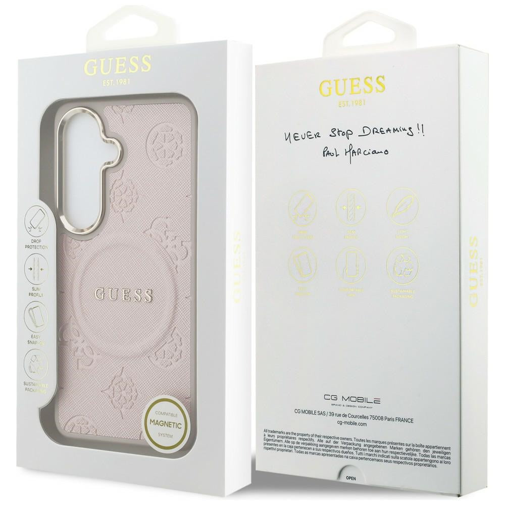Pouzdro MagSafe pro Samsung Galaxy S26 S942, Guess, Saffiano Peony Embossed Ring, Růžové