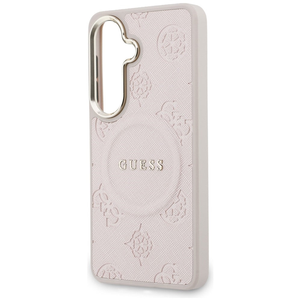 Pouzdro MagSafe pro Samsung Galaxy S26 S942, Guess, Saffiano Peony Embossed Ring, Růžové