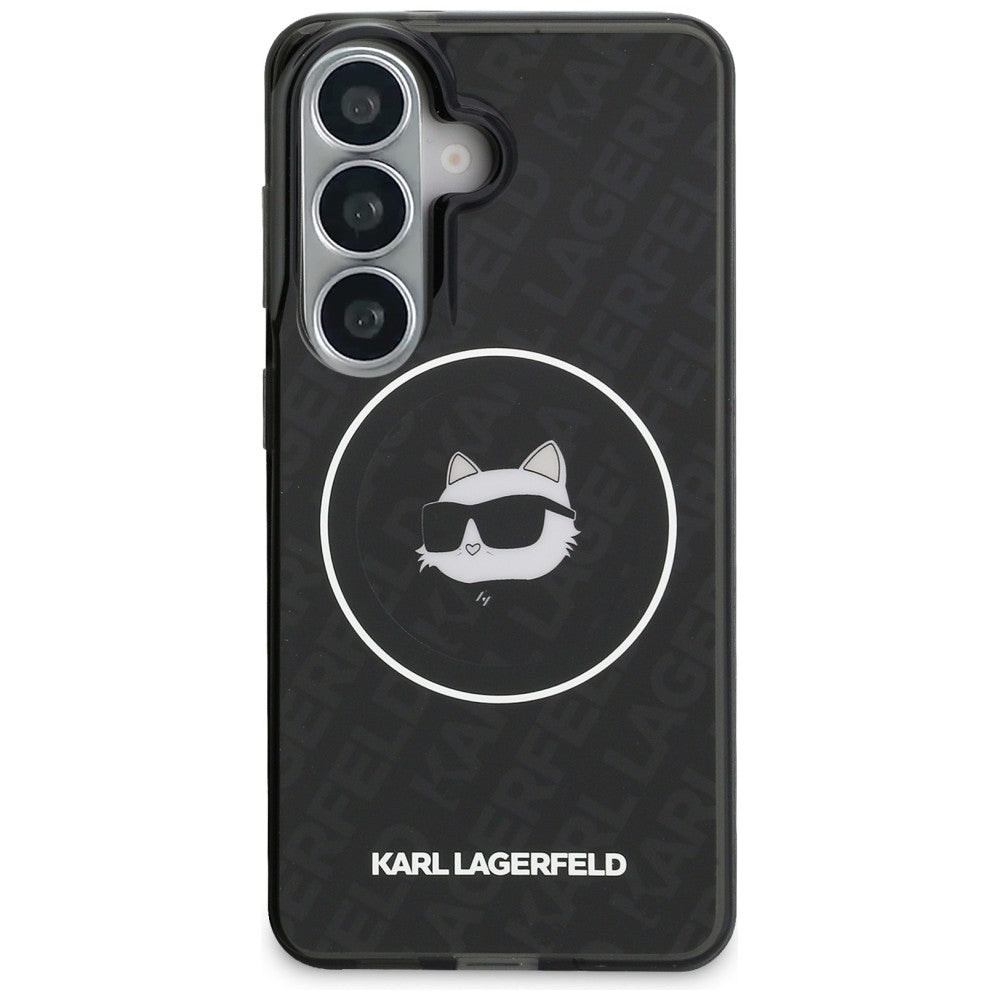 Pouzdro MagSafe pro Samsung Galaxy S26 S942, Karl Lagerfeld, IML Choupette Head on KL Repeated Logo, Černá