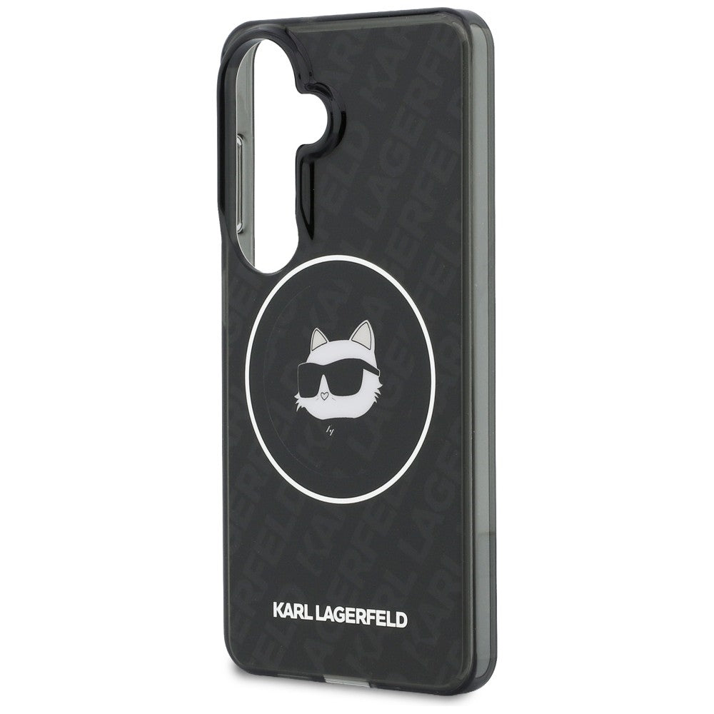 Pouzdro MagSafe pro Samsung Galaxy S26 S942, Karl Lagerfeld, IML Choupette Head on KL Repeated Logo, Černá