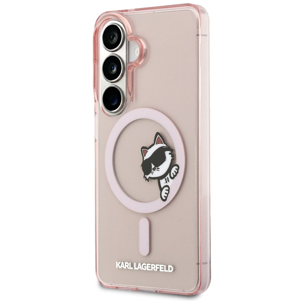 Pouzdro MagSafe pro Samsung Galaxy S26 S942, Karl Lagerfeld, IML Choupette Peekaboo Logo, Růžové