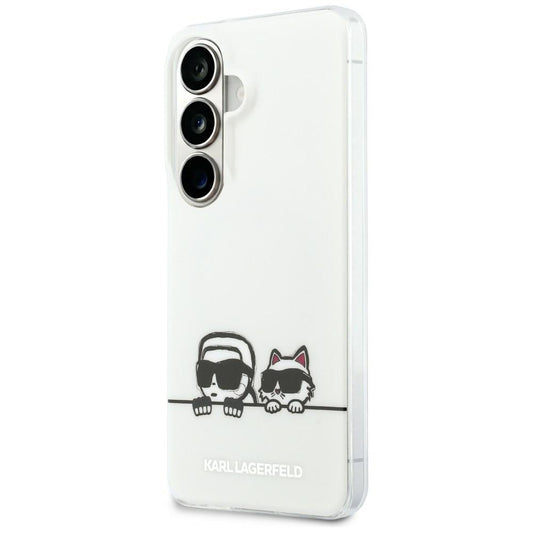 Pouzdro MagSafe pro Samsung Galaxy S26 S942, Karl Lagerfeld, IML Karl & Choupette Peekaboo Logo, Bílá